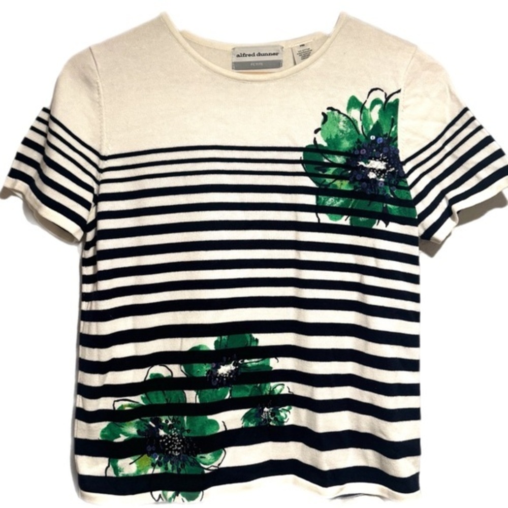 100% Cotton Alfred Dunner Ivory Knit Floral Top